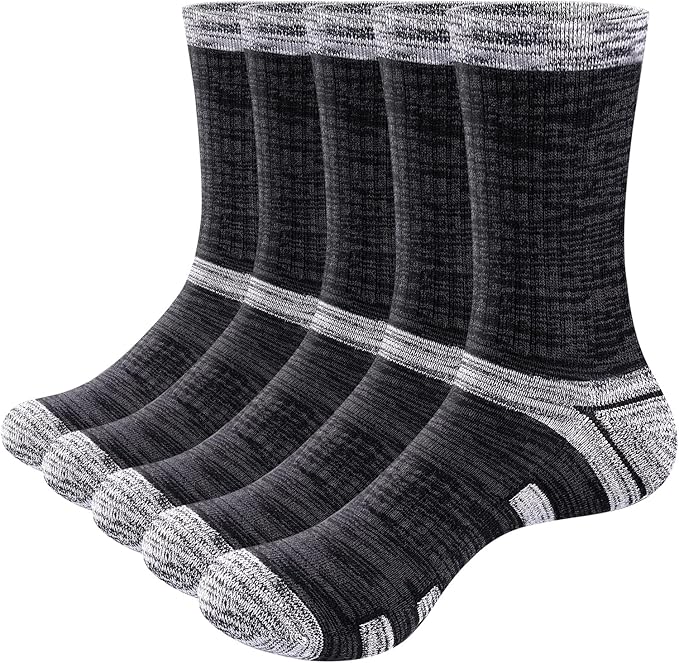 Men's Sports Socks Moisture Wicking 5 Pairs - Black/Grey