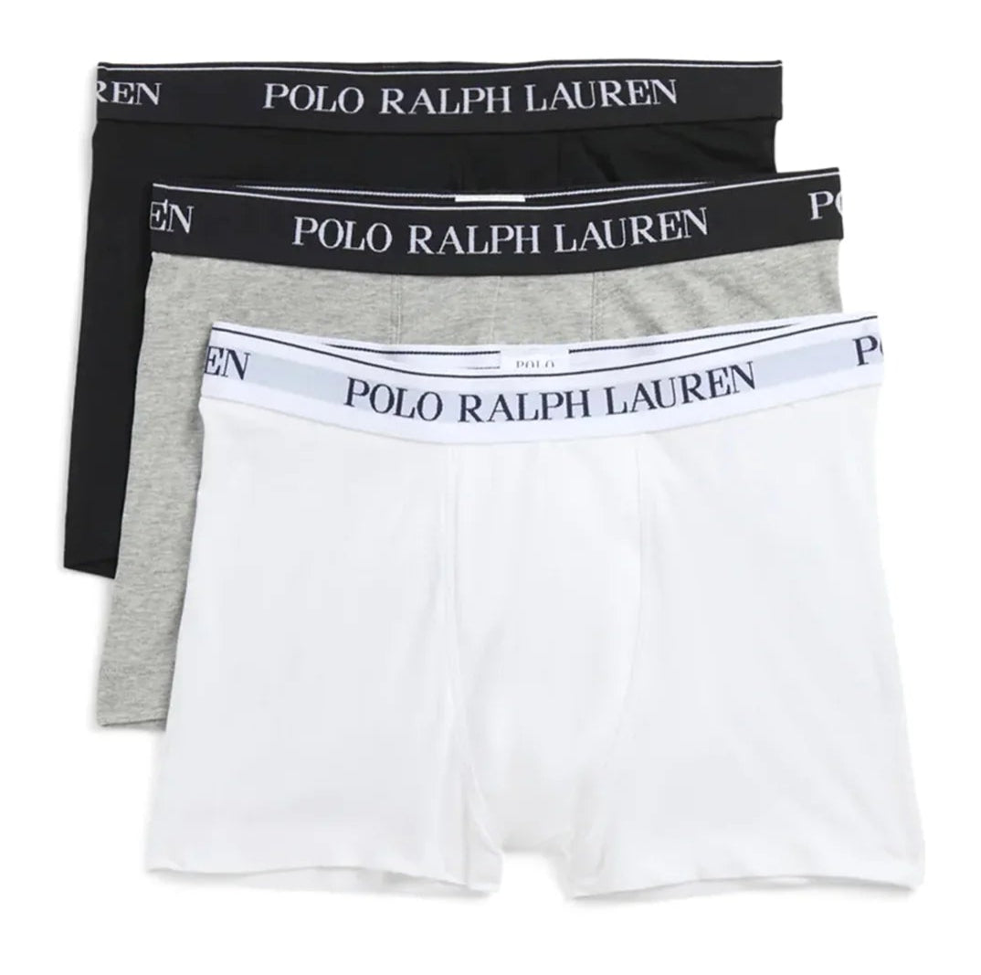 Polo Ralph Lauren Classic Boxer Trunks 3-Pack - White/ Grey Heather/Black