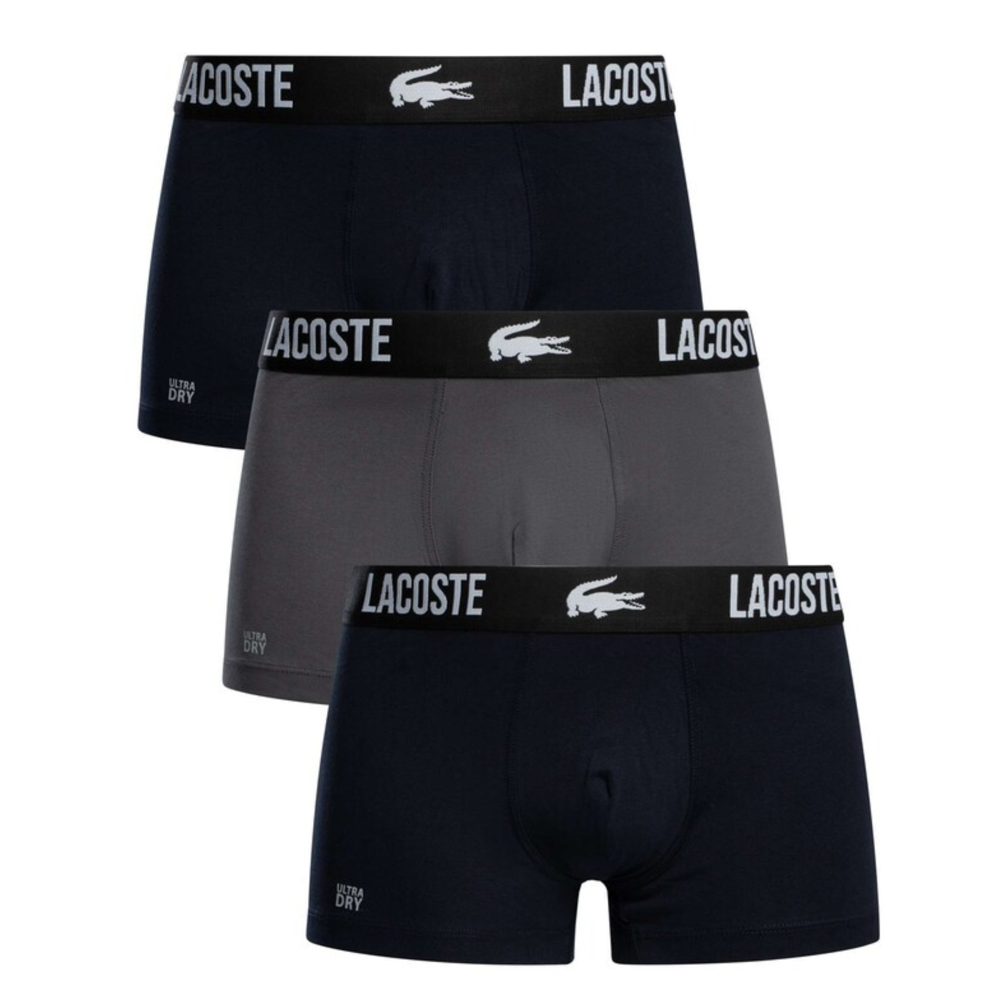 Lacoste 3 Pack Cotton Stretch Trunks - Blue/Grey