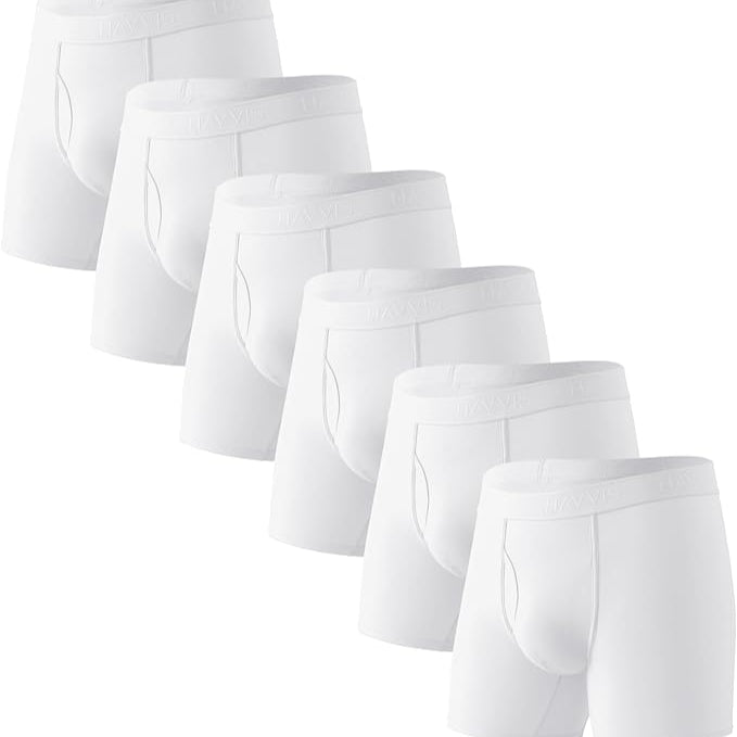 Men’s Bamboo Boxer Briefs Long Leg 6 Pairs - White