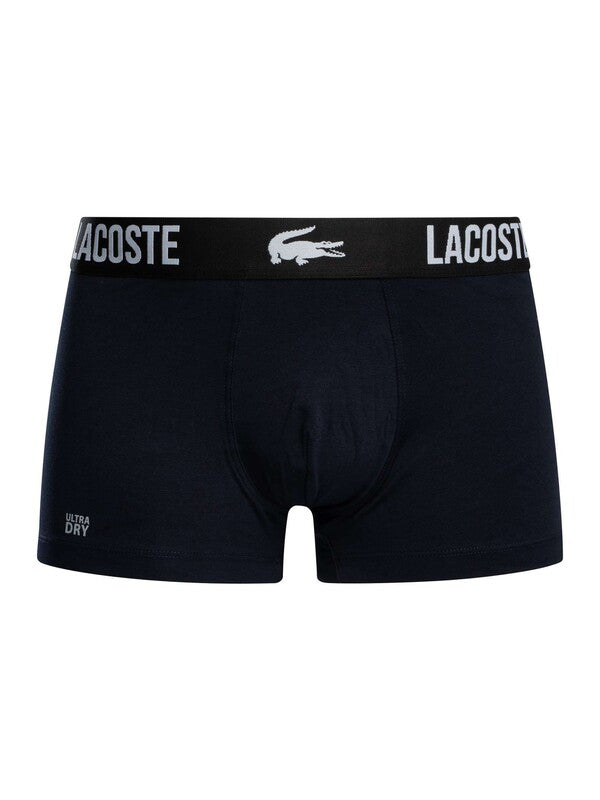 Lacoste 3 Pack Cotton Stretch Trunks - Blue/Grey